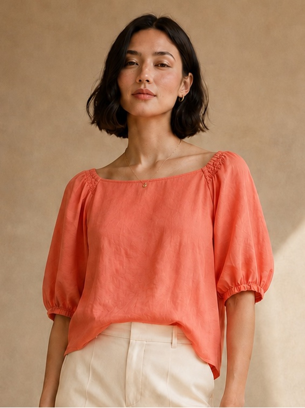 VELVET by Graham & Spencer Coral Off Shoulder Puff Sleeve Blouse XS